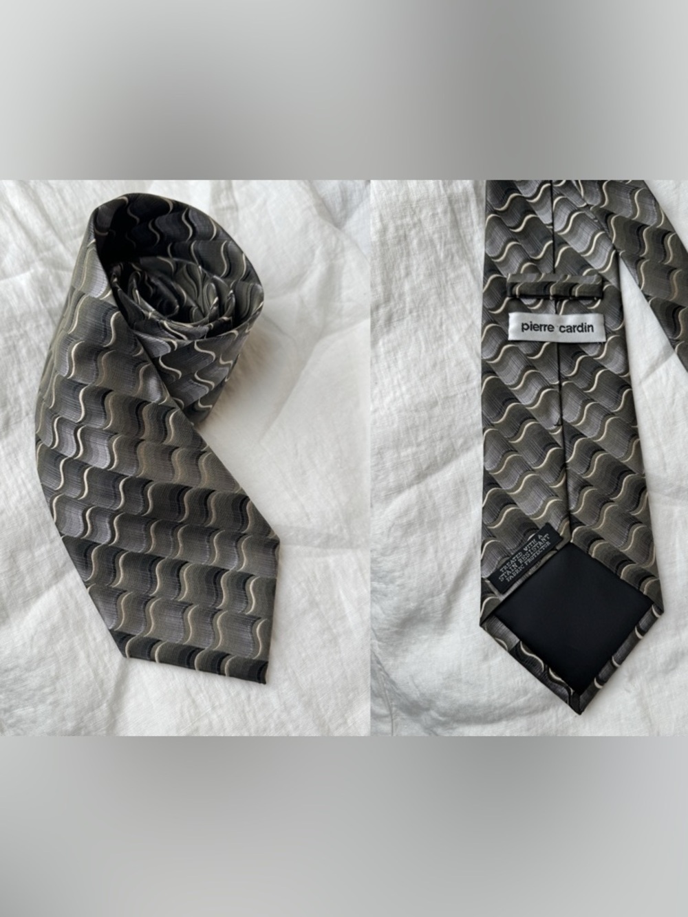 Pierre Cardin Silk Tie Grey Wave Pattern Designer Classic Wedding Tie